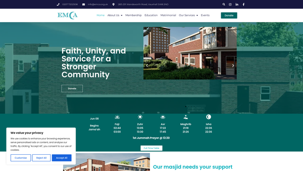 Screenshot of the Eritrean Muslim Community Association UK website