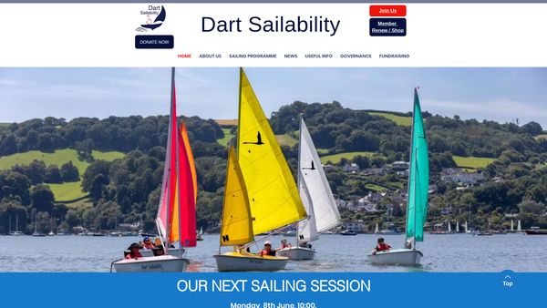 Screenshot of the Dart Sailability Group website