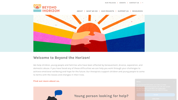 Screenshot of the Beyond The Horizon Charity website