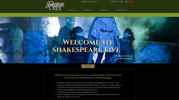 Screenshot of the Shakespeare Live website