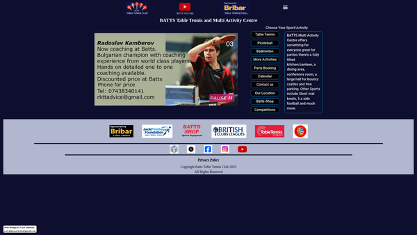 Screenshot of the Batts Table Tennis Club And Sports Centre website