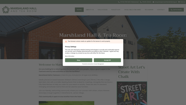 Screenshot of the Marshland St James & District Community & Sports Centre website