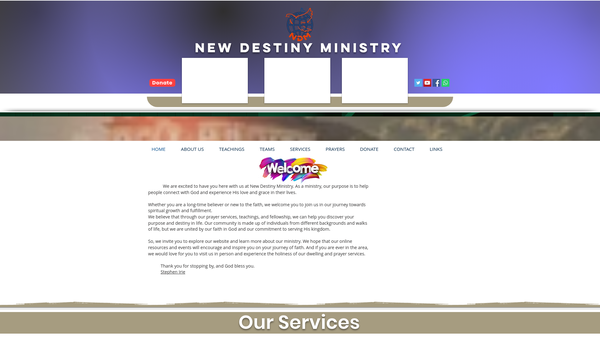 Screenshot of the New Destiny Ministry website