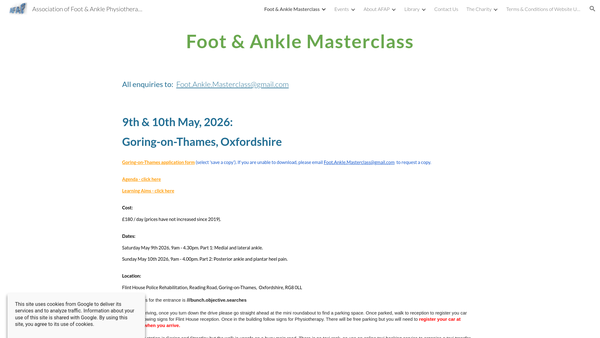 Screenshot of the Association Of Foot & Ankle Physiotherapists website