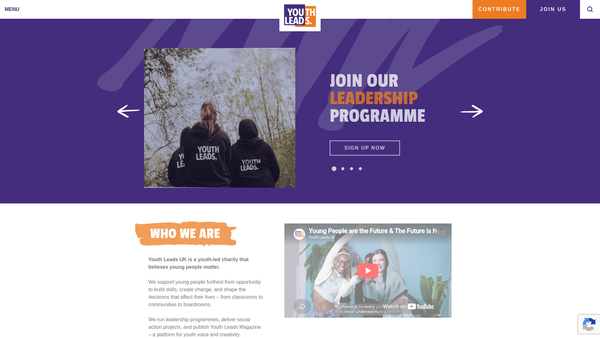 Screenshot of the Youth Leads UK website