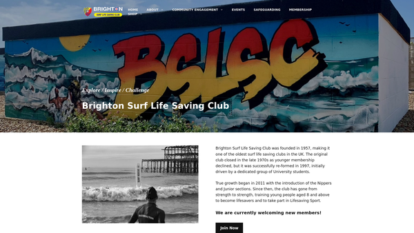Screenshot of the Brighton Surf Life Saving Club website