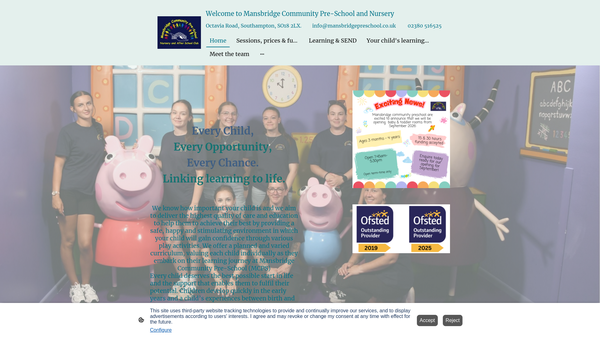 Screenshot of the Mansbridge Community Pre-School website