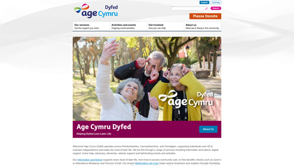 Screenshot of the Age Cymru Dyfed website