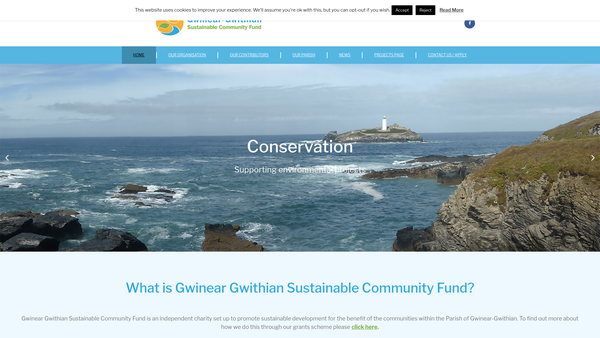 Screenshot of the Gwinear-Gwithian Sustainable Community Fund website