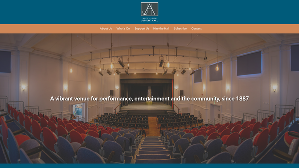 Screenshot of the The Aldeburgh Jubilee Hall CIO website
