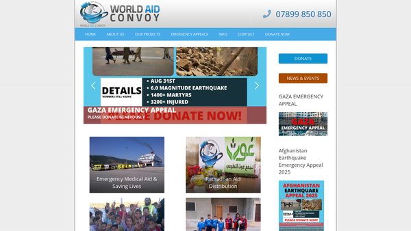 Screenshot of the World Aid Convoy website