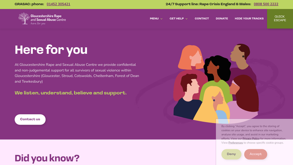 Screenshot of the Gloucestershire Rape And Sexual Abuse Centre website