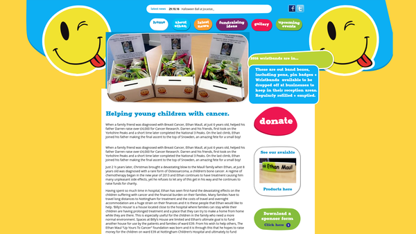 Screenshot of the The Ethan Maull "Up Yours To Cancer" Foundation website