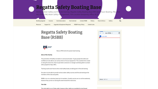 Screenshot of the Regatta Safety Boating Base website