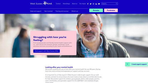 Screenshot of the West Sussex Mind website