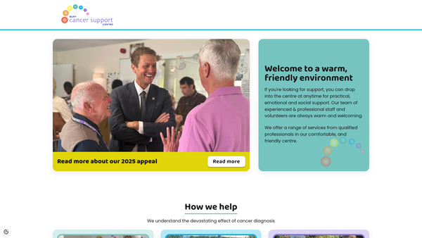 Screenshot of the Bury Cancer Support Centre website