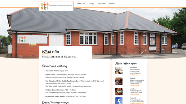 Screenshot of the Bagworth Community Centre Trust (2013) Limited website