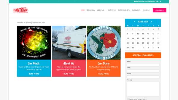 Screenshot of the Pantonic All Stars Steel Orchestra Parents Association website