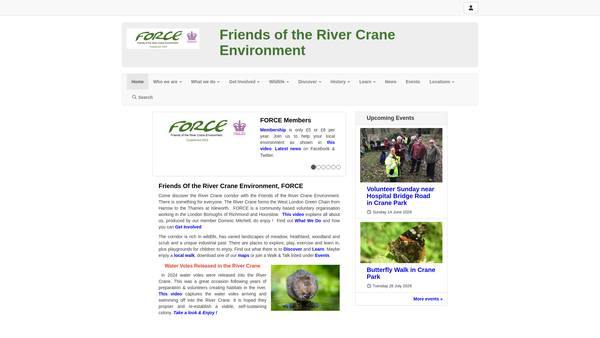 Screenshot of the Friends Of The River Crane Environment website