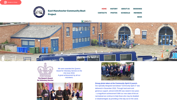Screenshot of the East Manchester Community Boat Project website