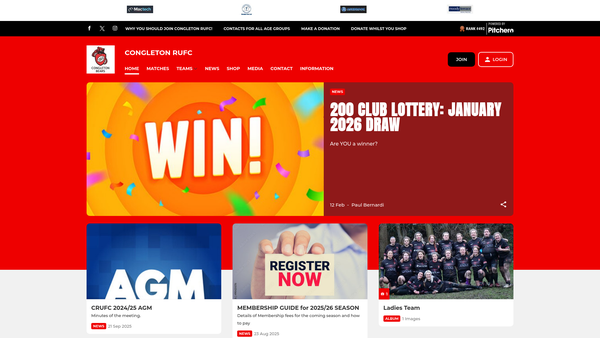 Screenshot of the Congleton Rugby Union Football Club Limited website