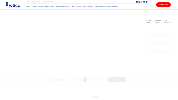 Screenshot of the West London Islamic Cultural Centre website