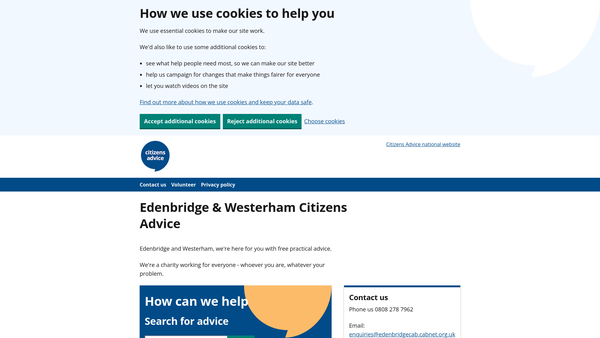 Screenshot of the Edenbridge & Westerham Citizens Advice Bureau website