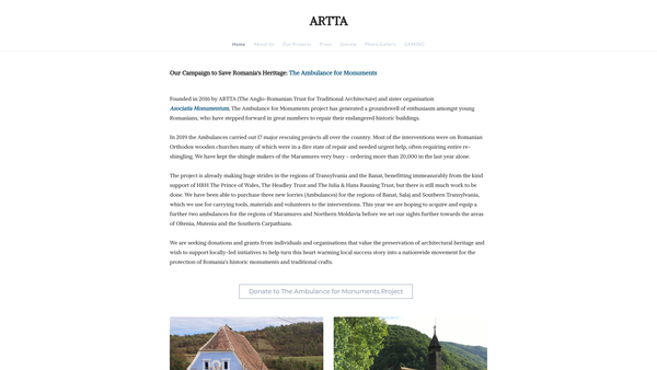 Screenshot of the Anglo Romanian Trust For Traditional Architecture website