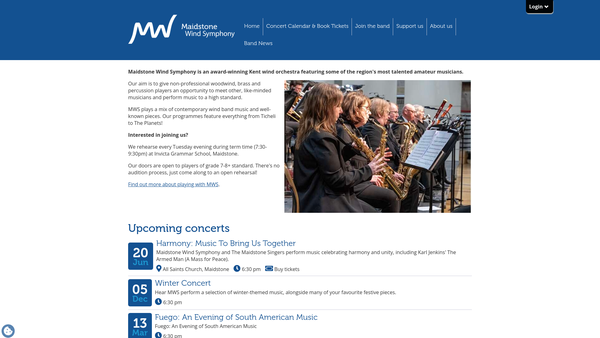 Screenshot of the Maidstone Wind Symphony website