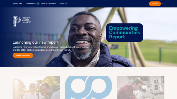 Screenshot of the Prostate Cancer Research website