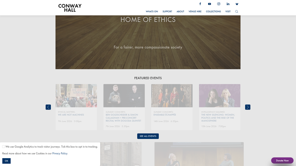 Screenshot of the Conway Hall Ethical Society website