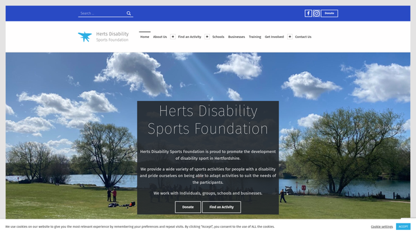 Screenshot of the Herts Disability Sports Foundation website