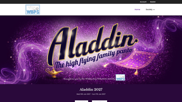 Screenshot of the Whitley Bay Pantomime Society website