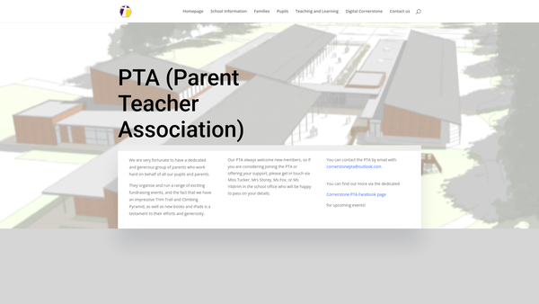 Screenshot of the Cornerstone Church Of England Primary School Parent Teacher Association website