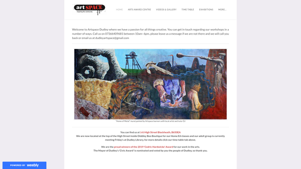 Screenshot of the Artspace Dudley website
