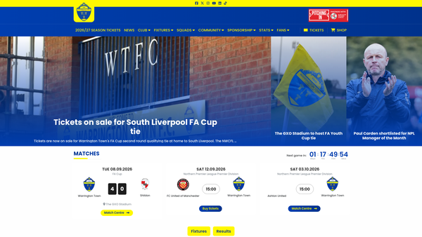 Screenshot of the Warrington Town In The Community Ltd website
