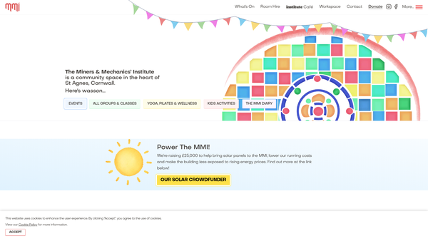 Screenshot of the St Agnes Miners And Mechanics Institute (2013) website