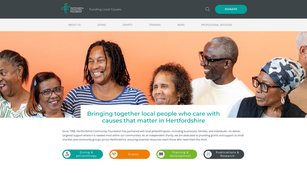 Screenshot of the Hertfordshire Community Foundation website