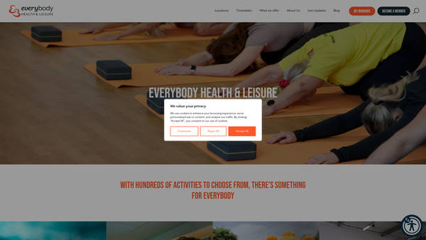 Screenshot of the Everybody Health & Leisure website