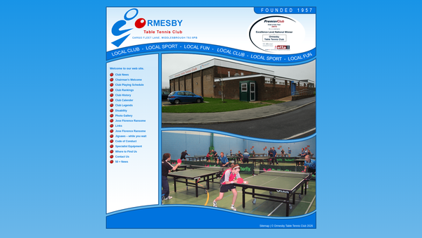 Screenshot of the Ormesby Table Tennis Club website