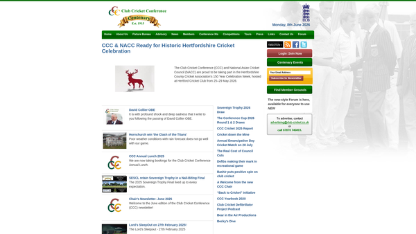 Screenshot of the The Club Cricket Organisation Ltd website