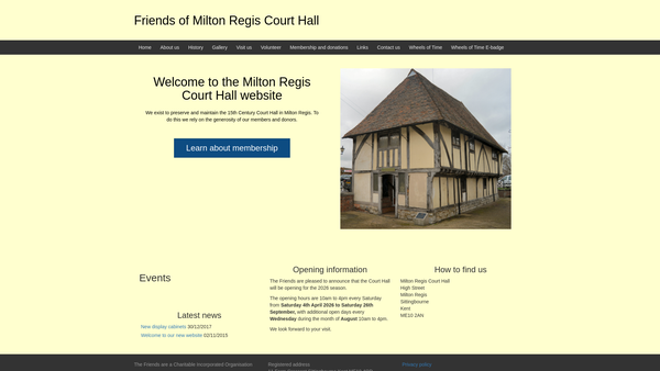 Screenshot of the The Friends Of Milton Regis Court Hall website