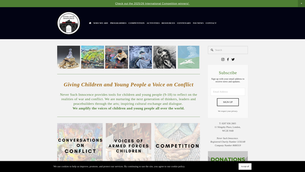 Screenshot of the Never Such Innocence website
