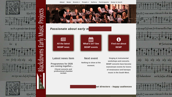 Screenshot of the Blackdowns Early Music Projects website