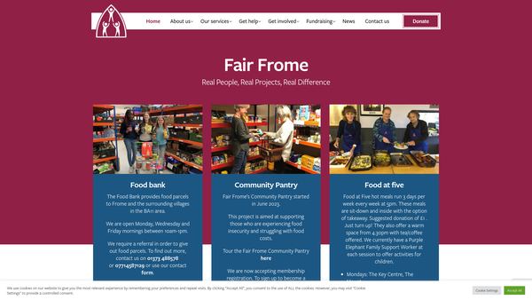 Screenshot of the Fair Frome website