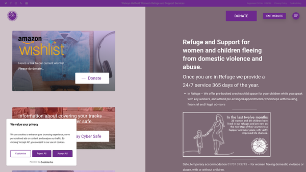 Screenshot of the Welwyn Hatfield Women's Refuge And Support Services website