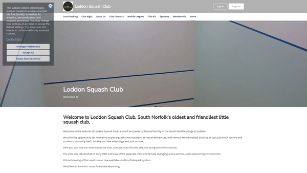 Screenshot of the Loddon Squash Rackets Club website