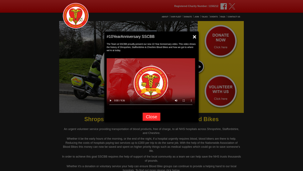 Screenshot of the Shropshire Staffordshire Cheshire Blood Bikes website