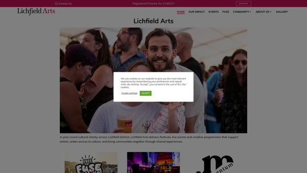 Screenshot of the Lichfield Arts website