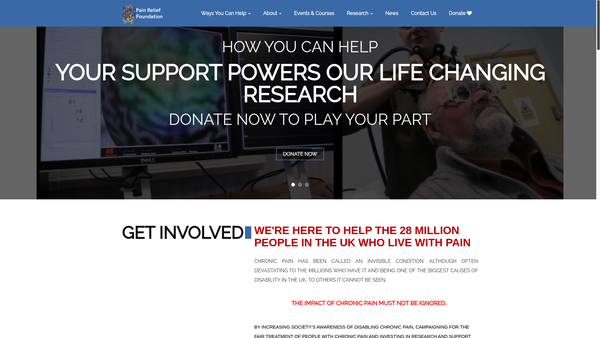 Screenshot of the Pain Relief Foundation website